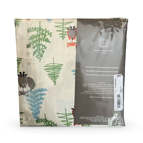Home Expressions Microfiber Full Set Fox Forest‎ Sheets Pillowcase Child NEW - Picture 2 of 4